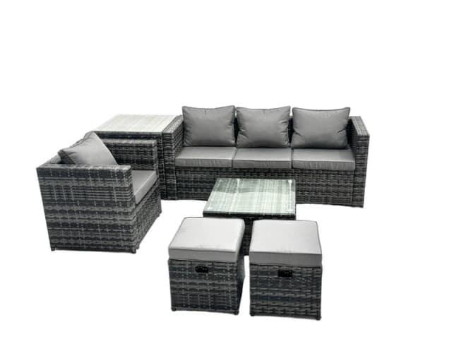 Fimous 6 Seater Patio Lounge Sofa Set with Side Table 2 Small Footstools in Dark Grey Dark Grey Unisex