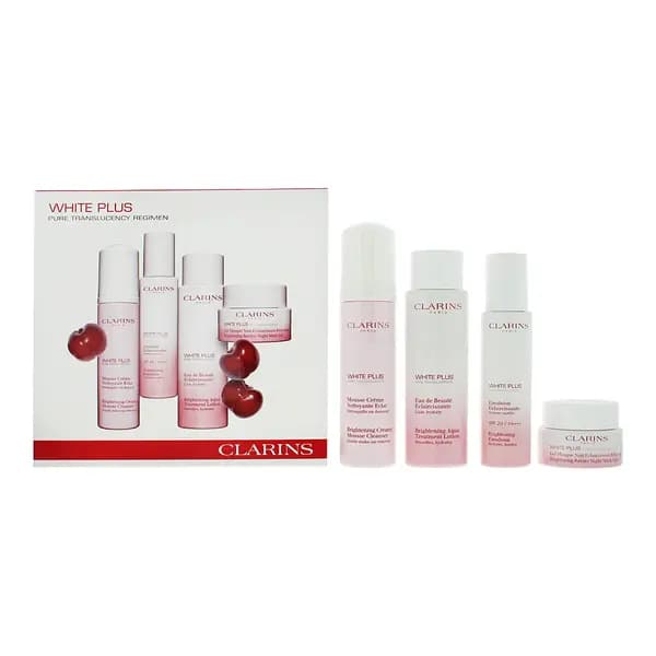 Clarins White Plus 4 Piece Gift Set: Mousse Cleanser 150ml -brightening Emulsion SPF 20 75ml - Revive Night Mask-gel 50ml - Brightening Lotion 200ml