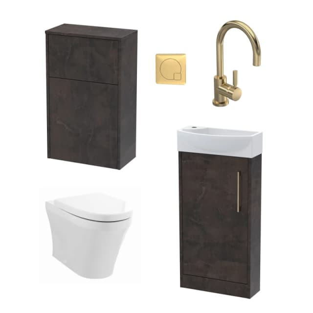 Balterley Cloakroom Right Hand Vanity WC Unit Toilet Tap Slate Brass 440mm Grey unisex