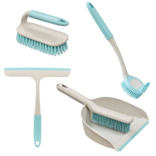 JVL Pro Anti-Bac Cleaning Essentials, Dust pan, Scrubbing, Dish Brush and Window Squeegee Bundle Blue