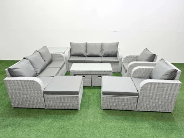 Fimous PE Wicker Rattan Furniture Sofa Sets with Coffee Table 3 Seater Sofa in Light Grey Light Grey Unisex