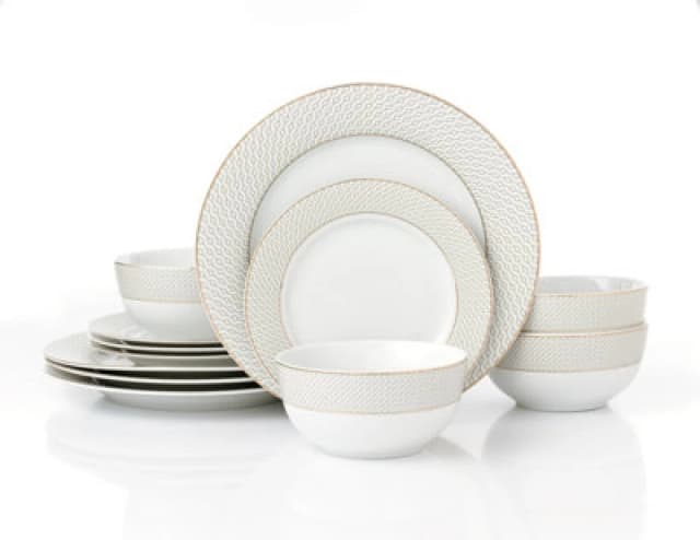 Waterside 12Pc Diamond Gold Band Dinner Set 6350
