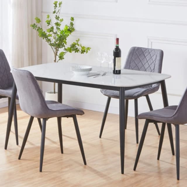 Core Products Aspen Rectangular Dining Table With Gloss White Sintered Stone Top And Black Tapered Legs - 75 X 140 X 80Cm