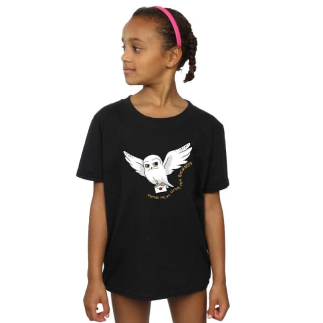 Harry Potter Owl Letter Cotton T-Shirt Black female