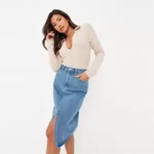Missguided Front Denim Midi Skirt Co Ord - Blue