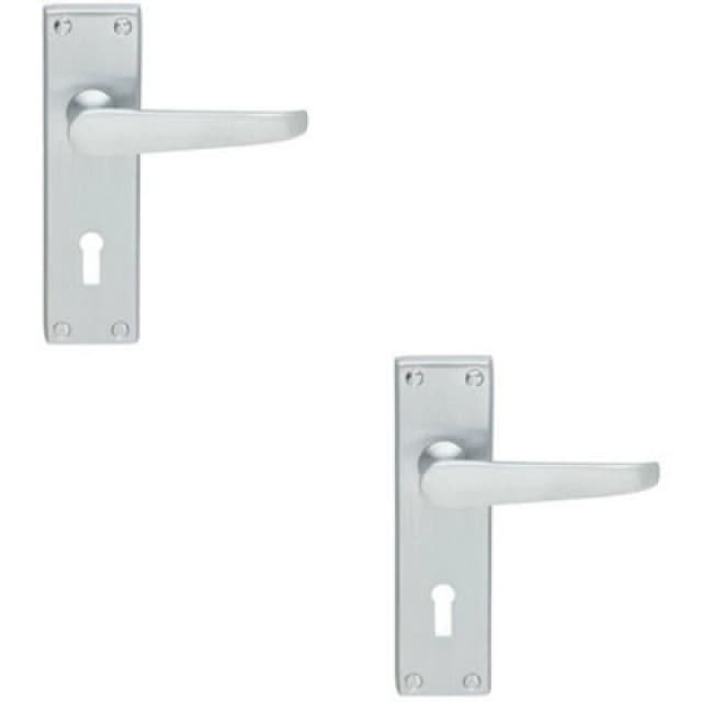 Loops 2x PAIR Victorian Flat Lever on Lock Backplate Handle 150 x 42mm Satin Chrome Multi