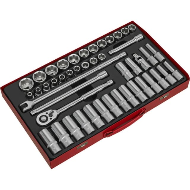 Loops 46 PACK Socket Set - 1/2" Metric Square Drive - 6 Point Socket Ratchet Handle Multi