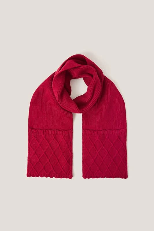 Monsoon Diamond Knit Scarf in Red Red Unisex One Size