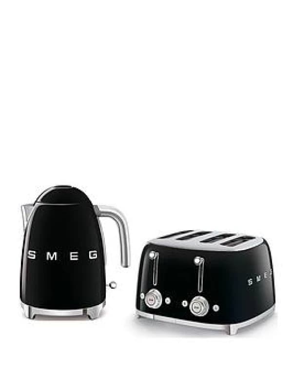 Smeg 50'S Style Kettle Klf03Bluk And 4-Slice Toaster - Black W9OU1 Unisex