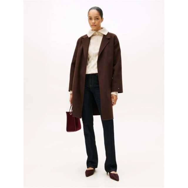 Tommy Hilfiger Womens Belted Double-Breasted Tailored Fit Overcoat Dark Coffee female 10 (S)