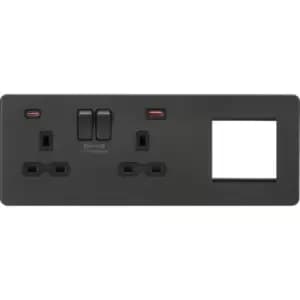 Screwless 13A 2G DP Socket with USB Fastcharge + 2G Modular Combination Plate - Anthracite 230V IP20
