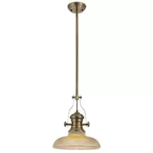 Luminosa Lighting - Telescopic Dome Ceiling Pendant E27 With 30cm Round Glass Shade, Antique Brass, Amber