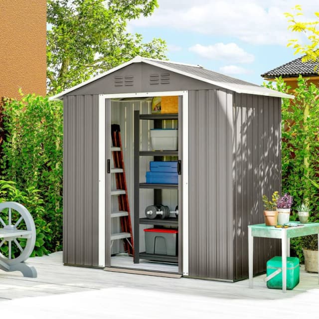 Outsunny 6.5x3.5ft Metal Garden Shed for Garden, Light Grey 845-425V01GY