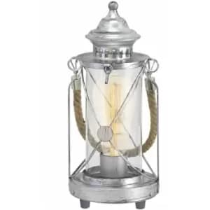 Table Lamp Desk Light Antique Silver & Glass Lantern Shade 1 x 60W E27 Bulb