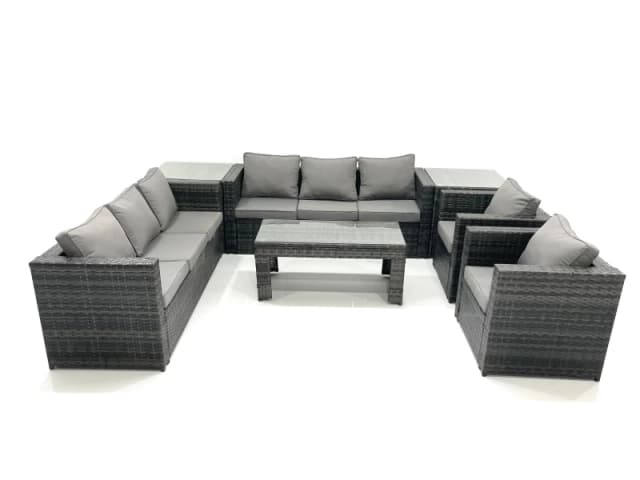 Fimous Rattan Garden Furniture Sofa Set with Coffee table Armchair 2 Side Tables Dark Grey Mixed Dark Grey