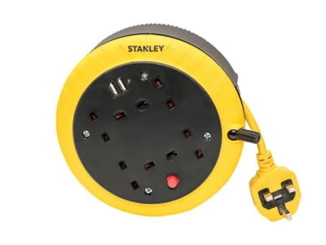 Stanley 6 Socket Cable Extension Reel 240v and USB 5m SXECGK2OHJE