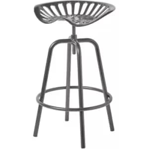 HOMESCAPES Vintage Style Metal Grey Adjustable Tractor Seat Bar Stool - Grey