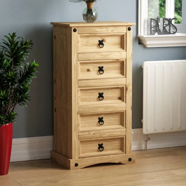 Lassic Vida Designs Corona 5 Drawer Narrow Chest Pine unisex 5 Drawer
