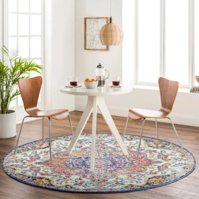 Livabliss Round Vintage Oriental Boho Pink/saffron Julia Area Rug 200 X 200 Cm - Easy Care, Non Shedding, Ideal For Living Room & Bedroom