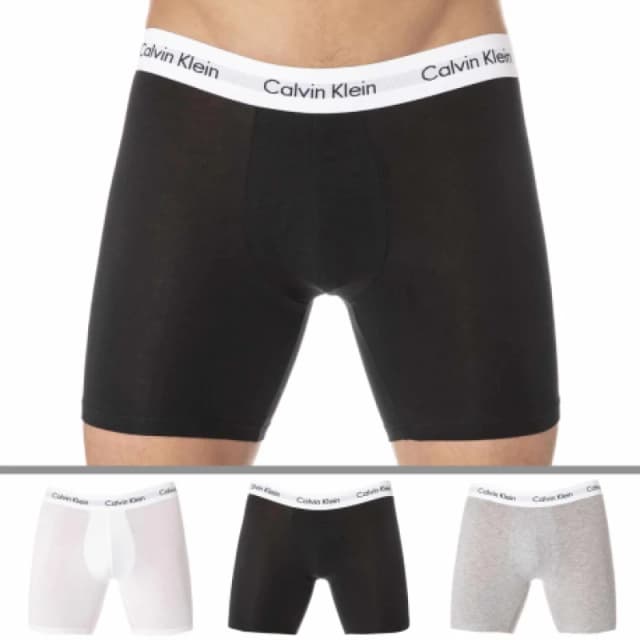 Calvin Klein 3 Pack Cotton Stretch Long Leg Boxer Briefs - Black L