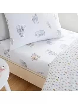 Little Bianca Zoo Animals Cotton Fitted Sheet, Multi, Size Junior