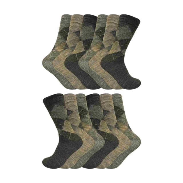 Sock Snob Sock Snob Men 12 Pair Soft Lambswool Honeycomb Top Argyle Patterned Socks in Brown Size: 6-11 Brown 6-11 Male 5060910928219