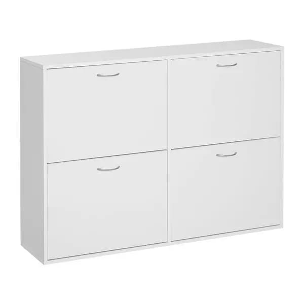 HOMCOM Wooden Shoes Cabinet Multi Flip Down Shelf Drawer Organizer White