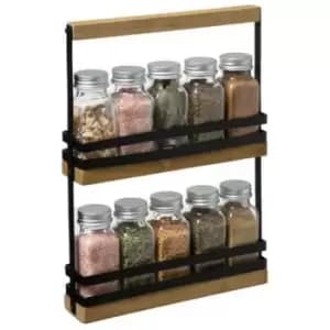 5Five Spice Rack With 10 Jars - Black Metal And Bamboo