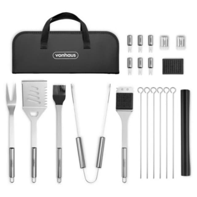 VonHaus 20Pc with Storage Case BBQ Tools Set Silver