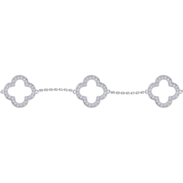 Jewelco London Silver Round CZ Clover Halo Lucky Charm 5 Bracelet 7-8.5" - ABB236 Silver