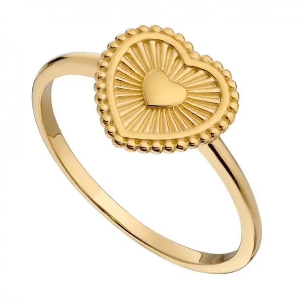 Beginnings Yellow Gold Plated Sunray Texture Heart Ring R3769 50 Size: