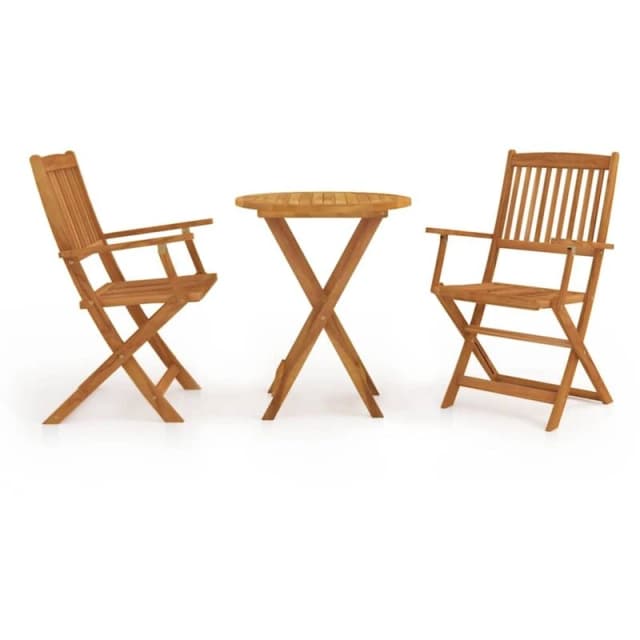 vidaXL Outdoor Bistro Set 3 Piece Acacia Wood Folding Round Garden Table Chair