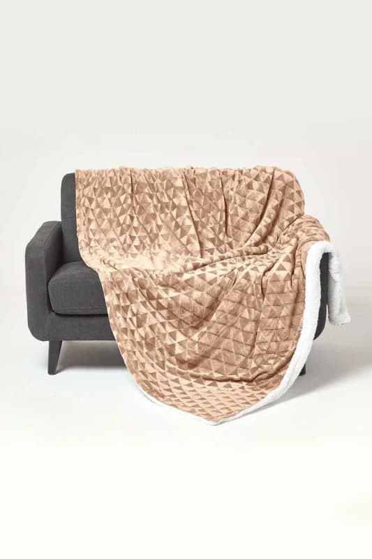 HOMESCAPES HOMESCAPES Light Brown Geometric Triangle Velvet Throw 200 x 230cm SF2309C