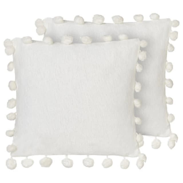 Beliani Set Of 2 Decorative Cushions Jasmine 45 X 45cm White Solid