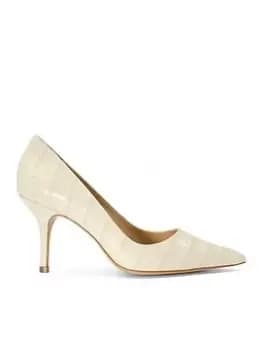 Dune London Leather Bold Mid Heel Point Court - Ecru, Beige, Size 3, Women