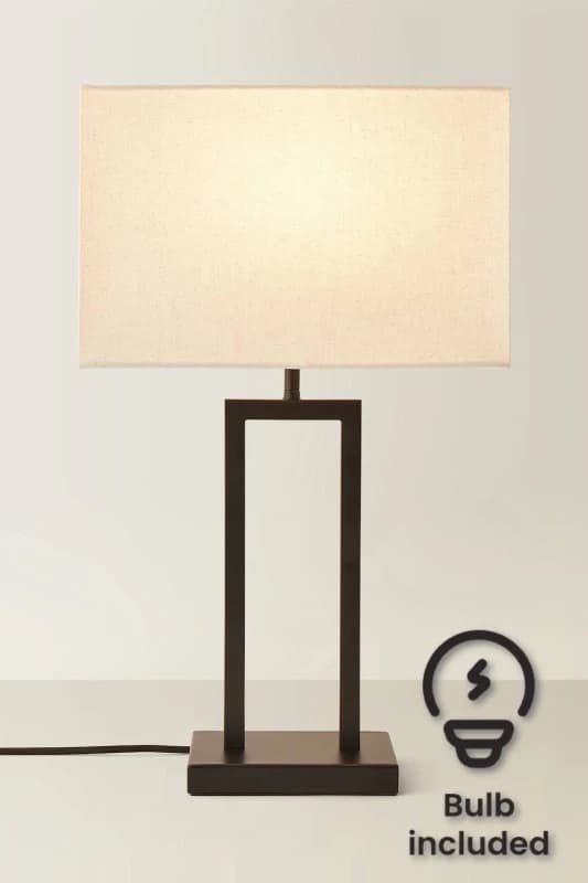 ValueLights ValueLights Gloria Double Stem Metal Table Lamp with Rectangular Lamp Shade and LED Bulb in Black One Size Unisex 5059406066399