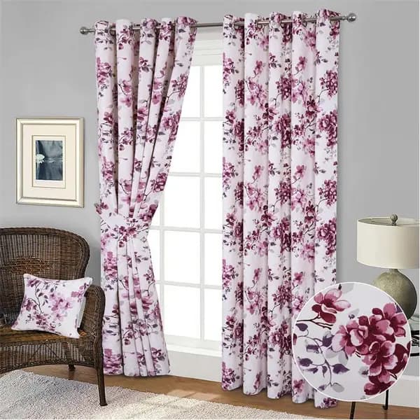 Home Curtains Betty Floral Printed Eyelet Curtains - Pink 46x54 Inch