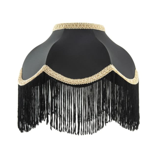 Happy Homewares Victorian Designed Empire Lampshade in Black Faux Silk with Gold Trims Size: 12" Black Unisex 12"