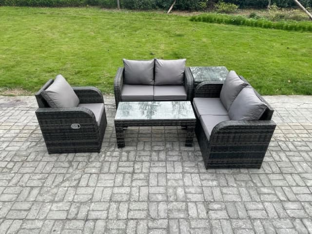 Fimous 5 Seater Garden Furniture set Rattan Outdoor Lounge Sofa Table Chair With Tempered Glass Table Dark Grey Mixed Dark Grey