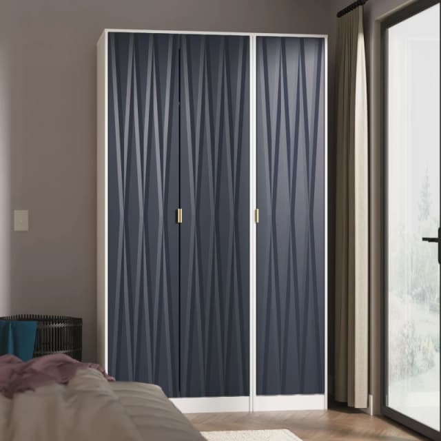 Welcome Furniture Ltd Diamond Tall Triple Mirror Wardrobe in Indigo Matt & White - Ready Assembled, Blue DIF140IMW