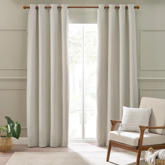 Catherine Lansfield Stab Stitch Ready Made Eyelet Curtains Natural