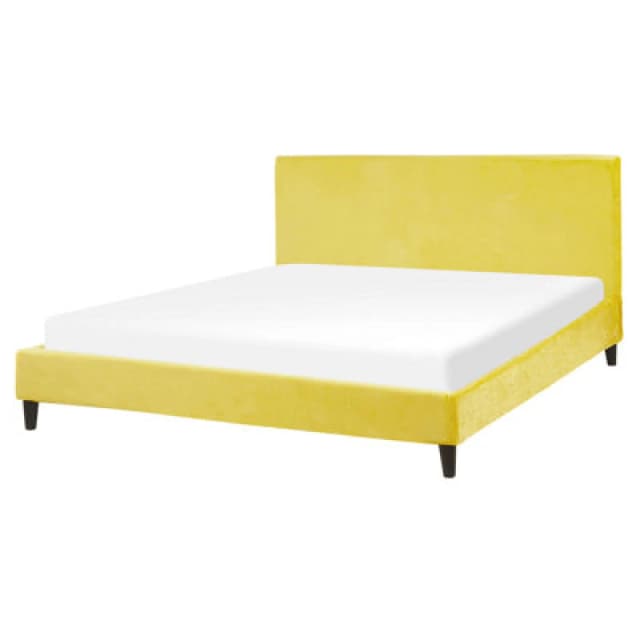 Beliani Bed Velvet Fitou 160 X 200 Cm (Eu King Size) Yellow