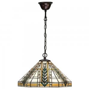 1 Light Medium Ceiling Pendant Dark Bronze, Tiffany glass, E27