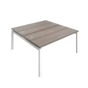 Telescopic Sliding 6 Person Grey Oak Bench with Cable Port - 1400 X 800 - White Frame