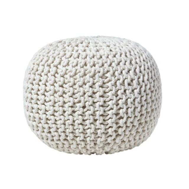Homescapes Round Cotton Knitted Pouffe Footstool Natural