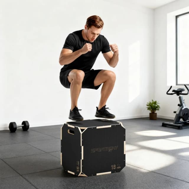 SPORTNOW Non-Slip Plyo Box, Corner-free Wooden Jump Box, 41H x 61W x 51L cm in Black Size: XL Black Unisex XL