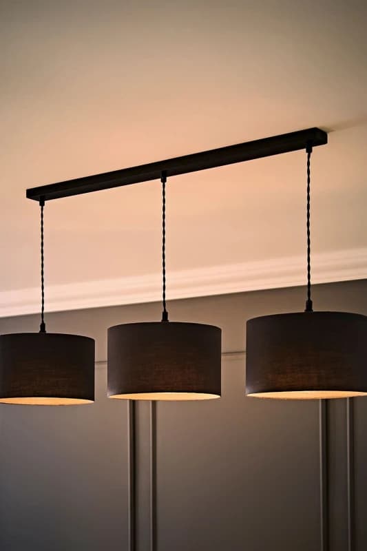 ValueLights ValueLights Reni Drum Shade 3 Drop Bar Matte Black Diner Ceiling Pendant Light and LED Bulbs in Charcoal Charcoal One Size Unisex 50594060