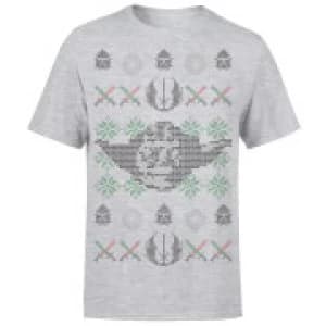 Star Wars Christmas Yoda Face Sabre Knit Grey T-Shirt - L