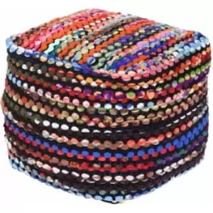 Multi Coloured Folk Woven Bean Filled Pouffe Square 60 x 60cm - Multi - Homescapes