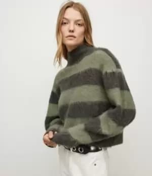 AllSaints Womens Vika Stripe Jumper, Green/Black, Size: M
